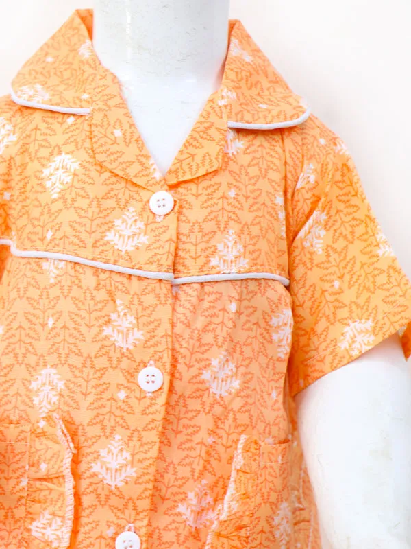 GNS01 NG Girls Cotton Night Suit 1Yrs - 5Yrs Leave Light Orange