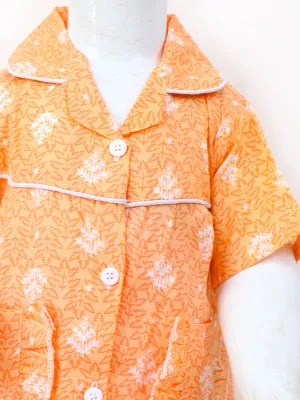GNS01 NG Girls Cotton Night Suit 1Yrs - 5Yrs Leave Light Orange