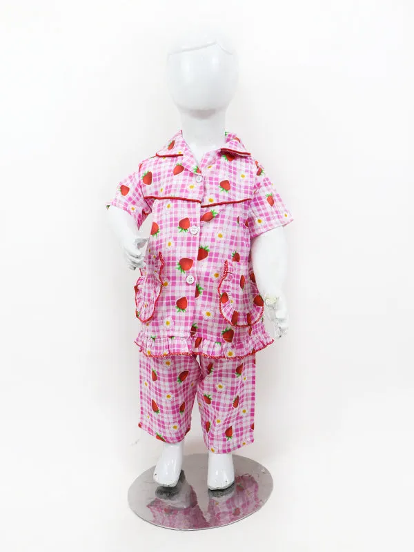 GNS01 NG Girls Cotton Night Suit 1Yrs - 5Yrs Strawberry Pink