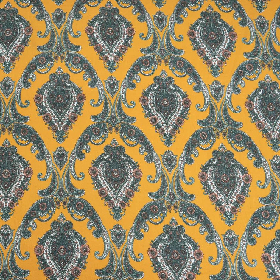 Grey Geometric Printed Mustard Yellow Pure Cotton