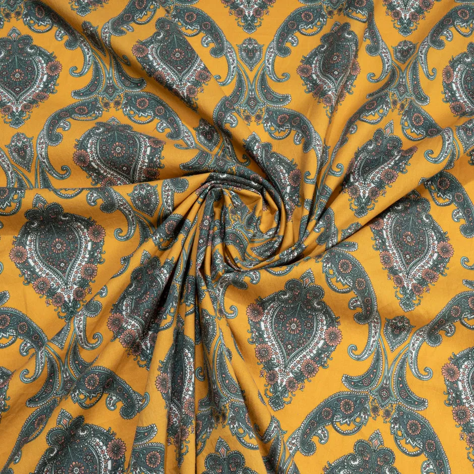 Grey Geometric Printed Mustard Yellow Pure Cotton
