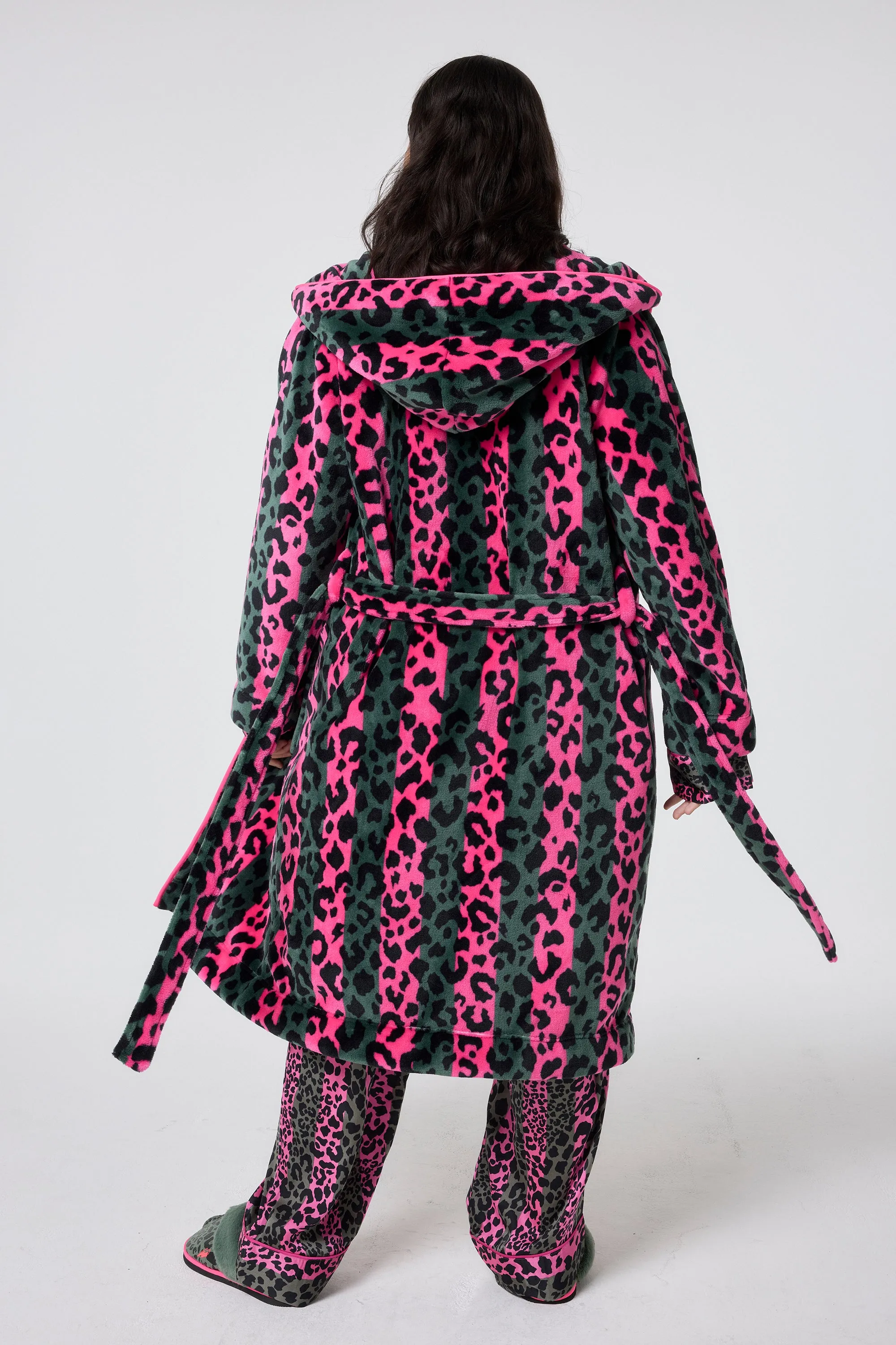 Khaki with Pink Stripe and Leopard Dressing Gown