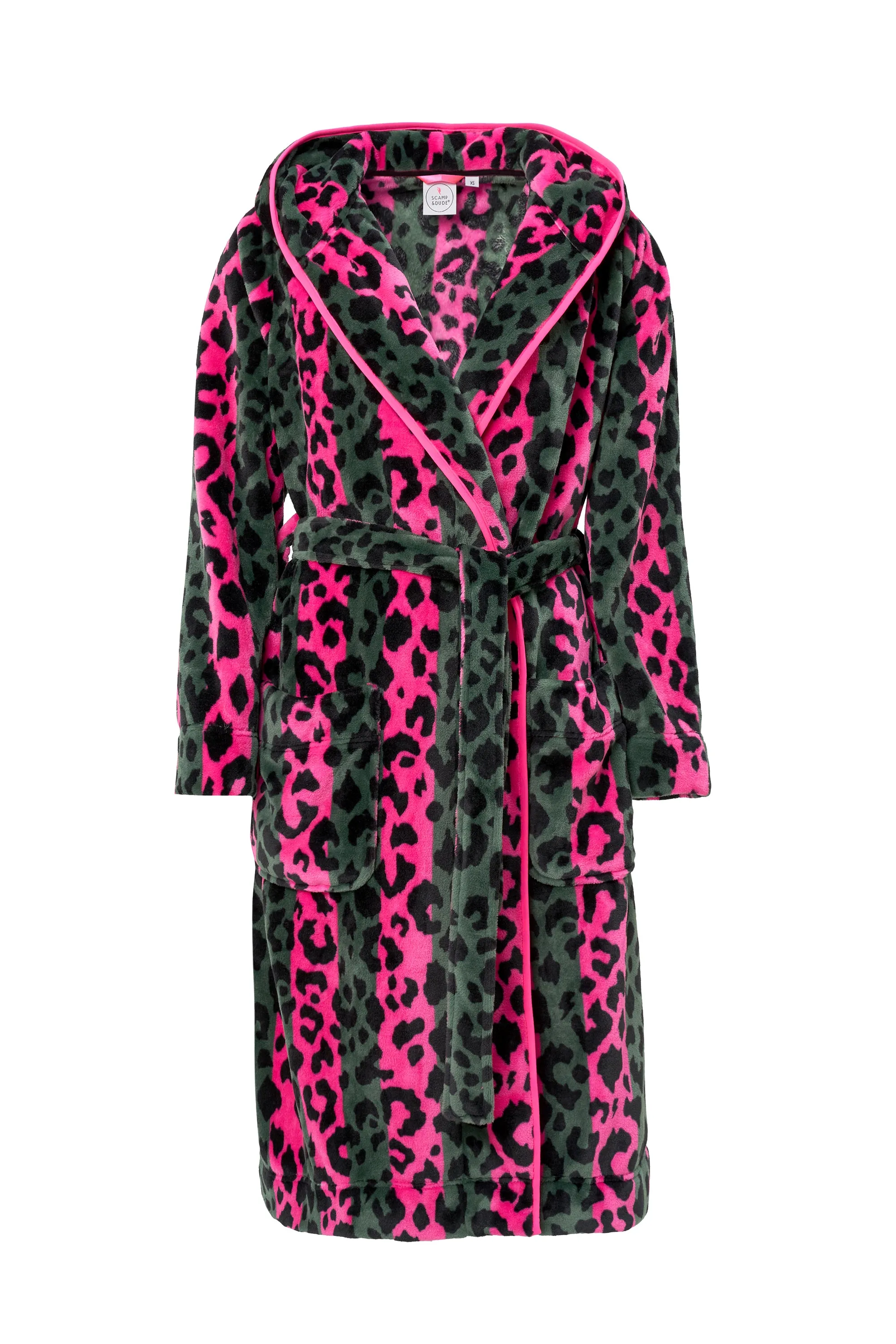 Khaki with Pink Stripe and Leopard Dressing Gown