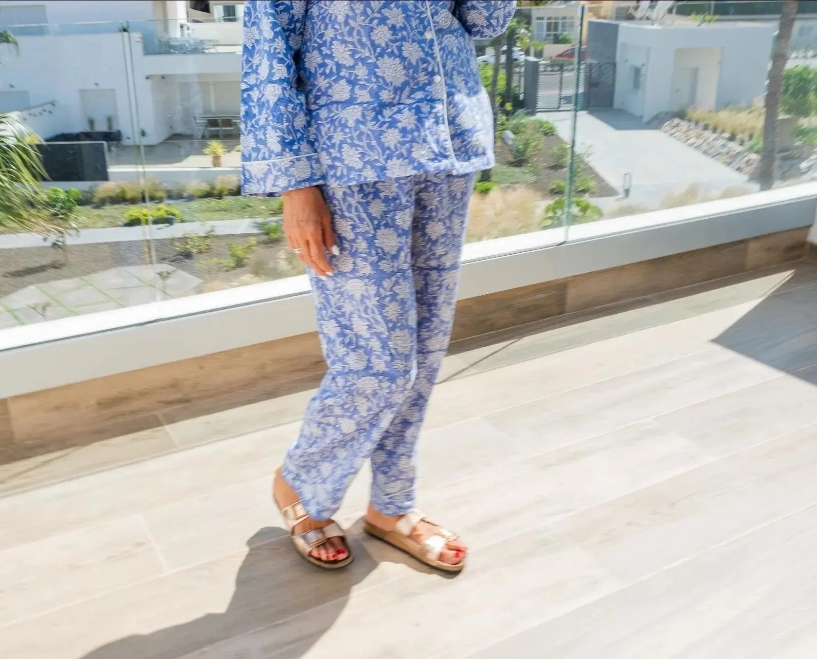 Khushi Powder Blue Block Print Pyjamas