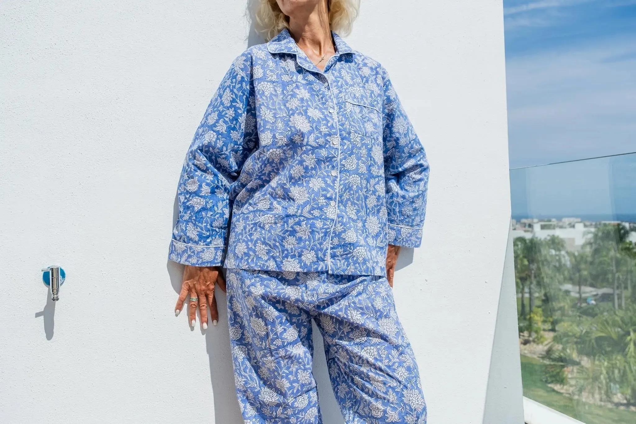 Khushi Powder Blue Block Print Pyjamas