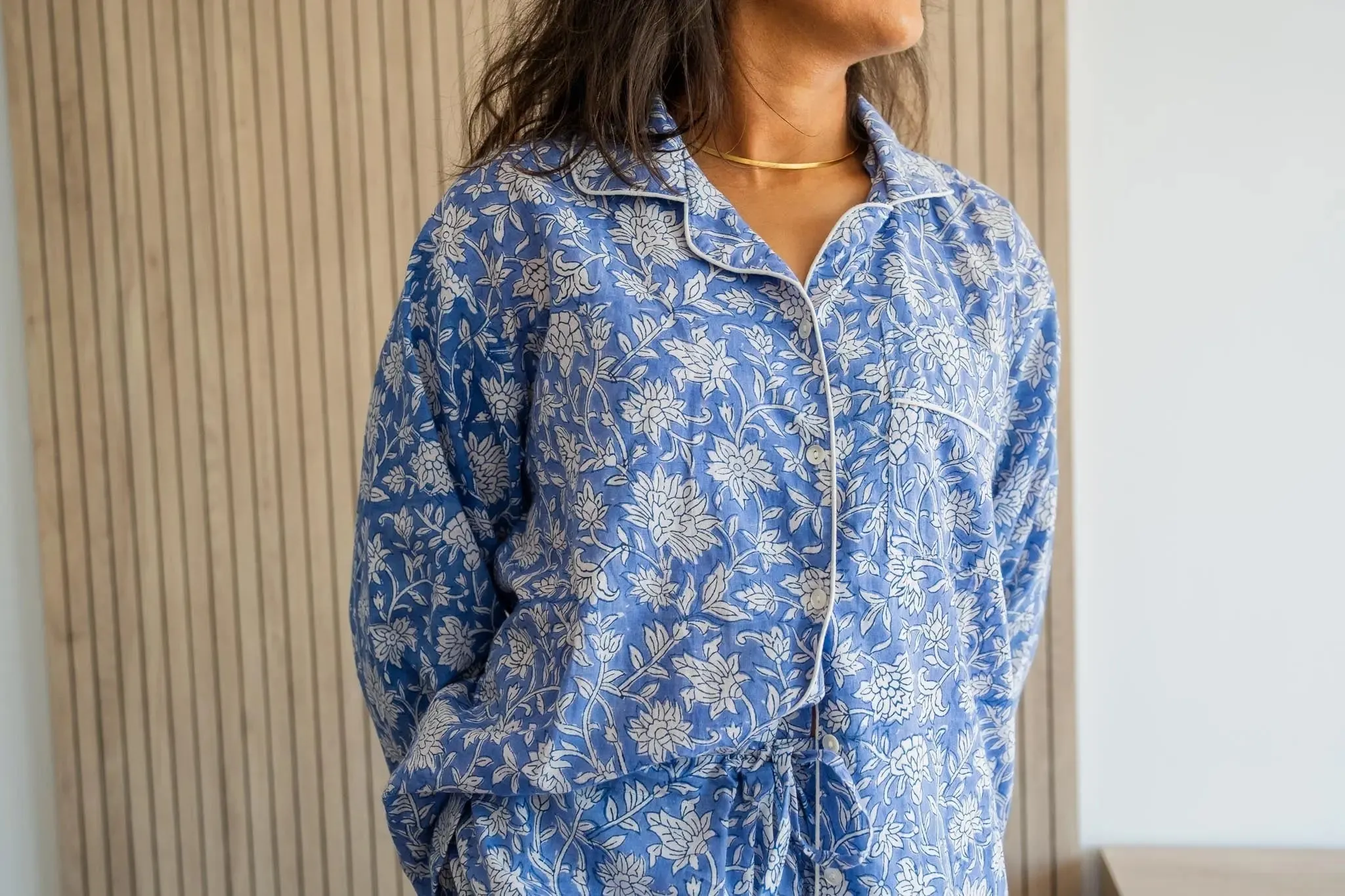 Khushi Powder Blue Block Print Pyjamas