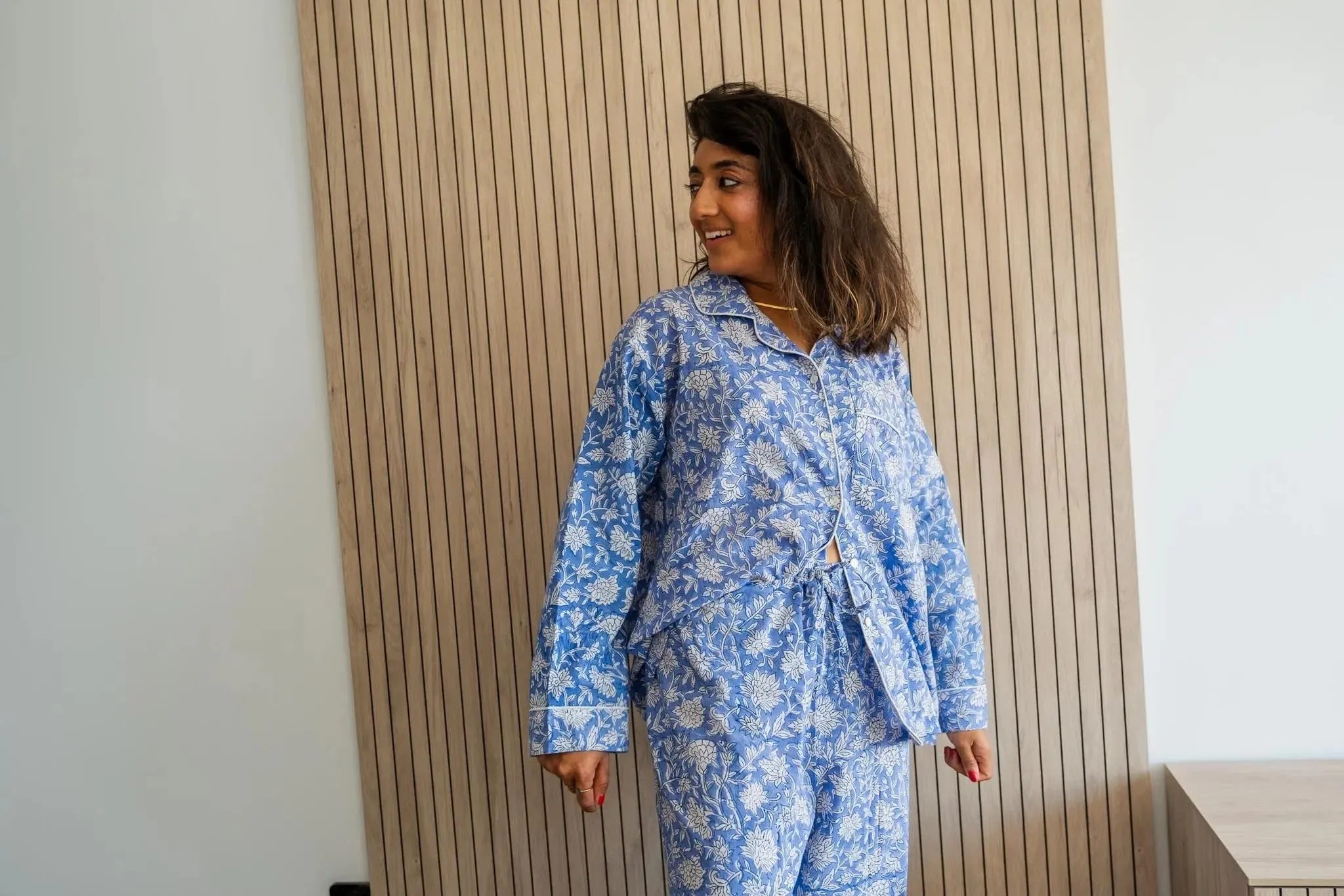 Khushi Powder Blue Block Print Pyjamas
