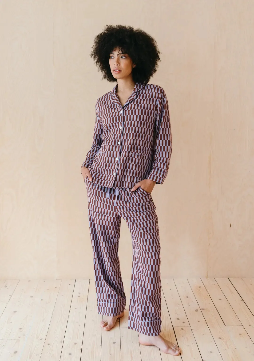 Lilac Checkerboard Cotton Pyjama Trouser Set