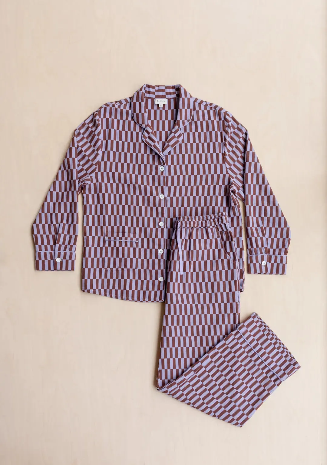 Lilac Checkerboard Cotton Pyjama Trouser Set