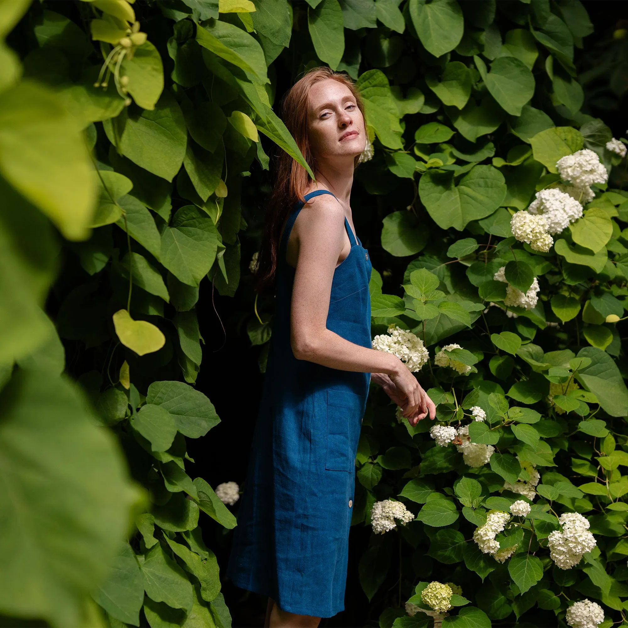 Linen Pinafore Button Up Dress Camila
