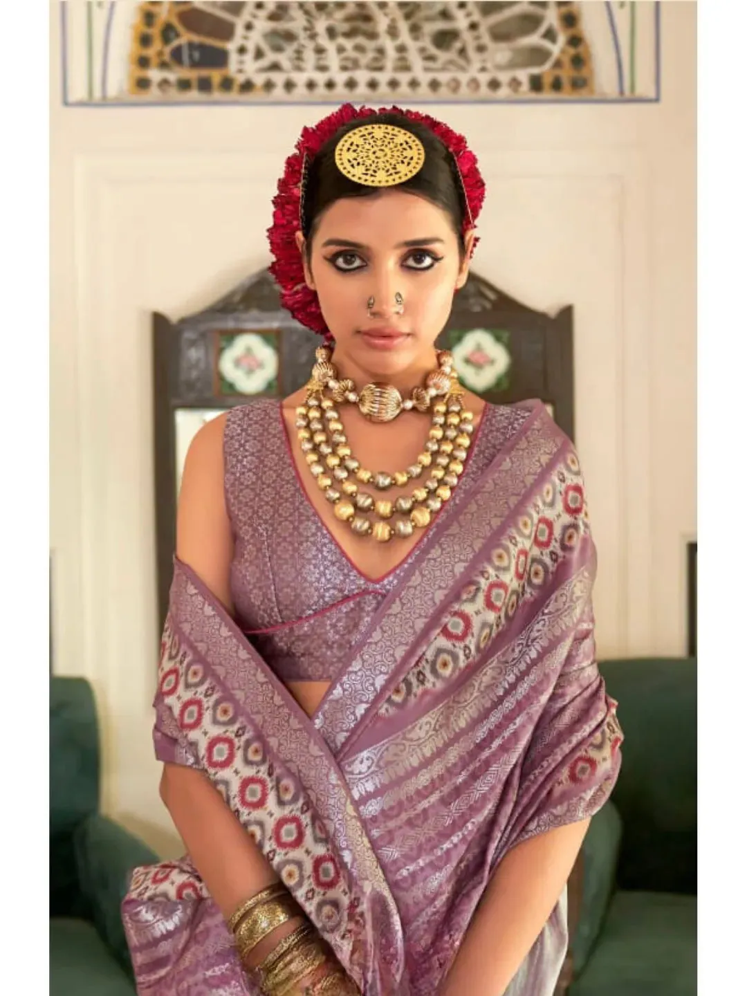 Luxurious and Classic Mauve Silk Printed Traditional Saree