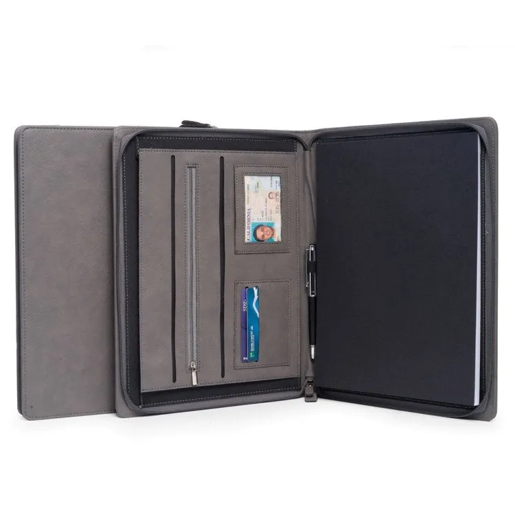 Multi-Compartment Business Padfolio/Portfolio with Zipper Closure - Gray