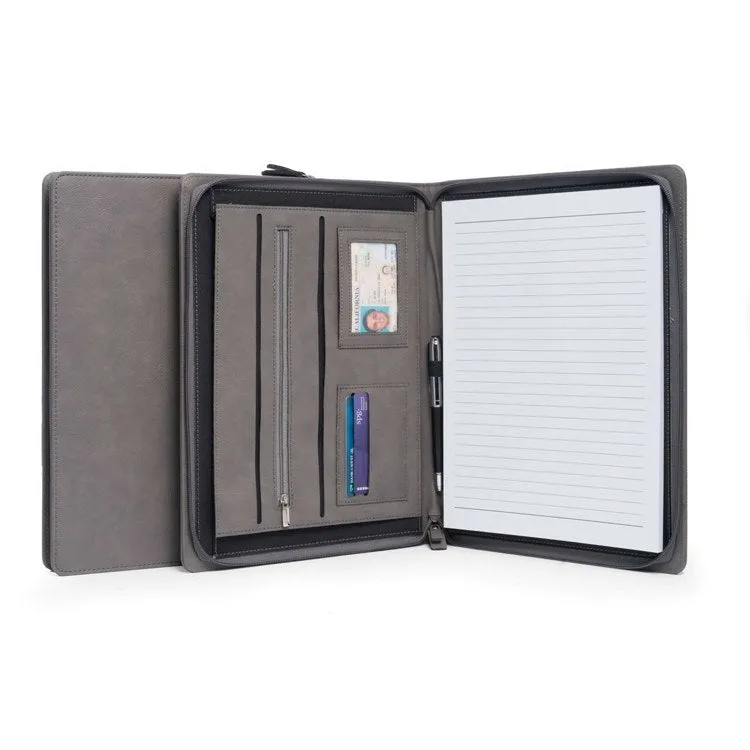 Multi-Compartment Business Padfolio/Portfolio with Zipper Closure - Gray