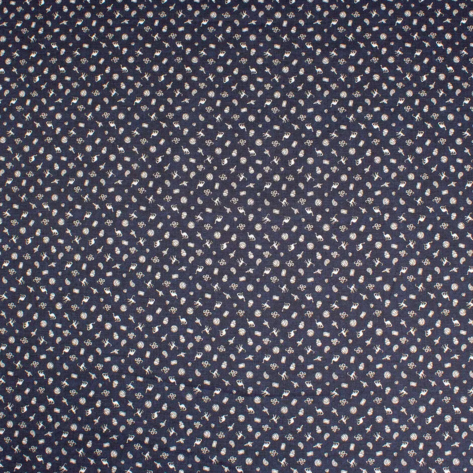 Multi Print Navy Blue Lightweight Shirting Cotton