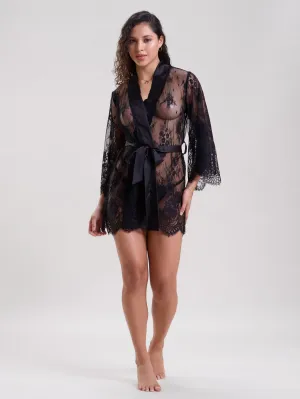 Mysthelle BLACK LACE SHORT ROBE 