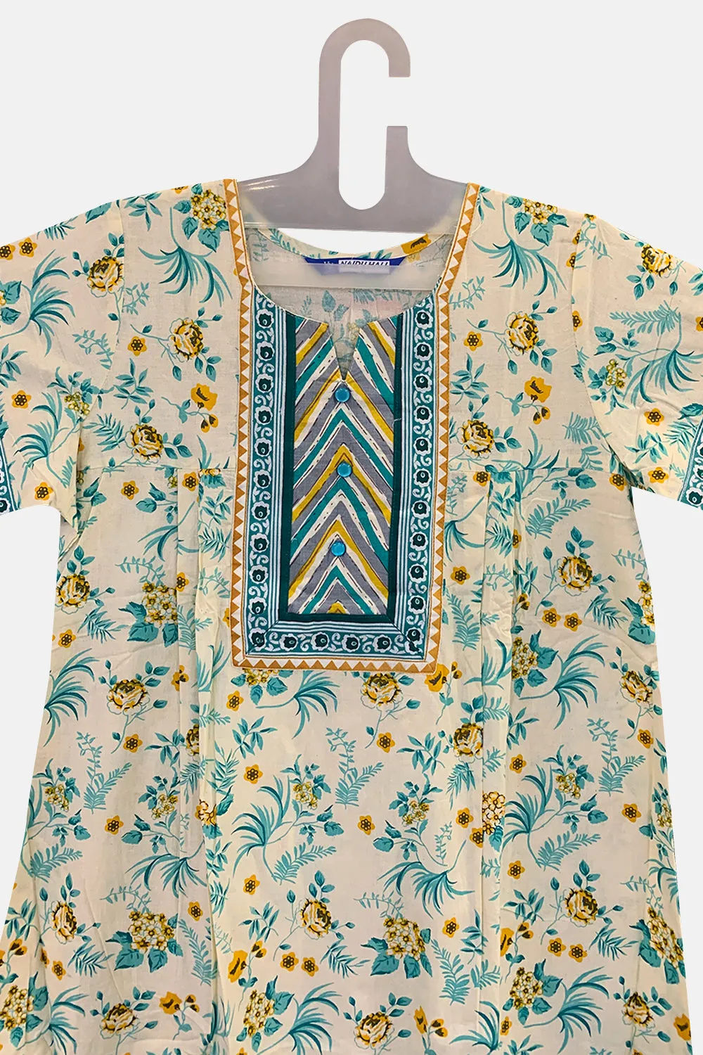 Naidu Hall Round Neck Half Sleeve Pull-On Nighty - Sea Green - NT28