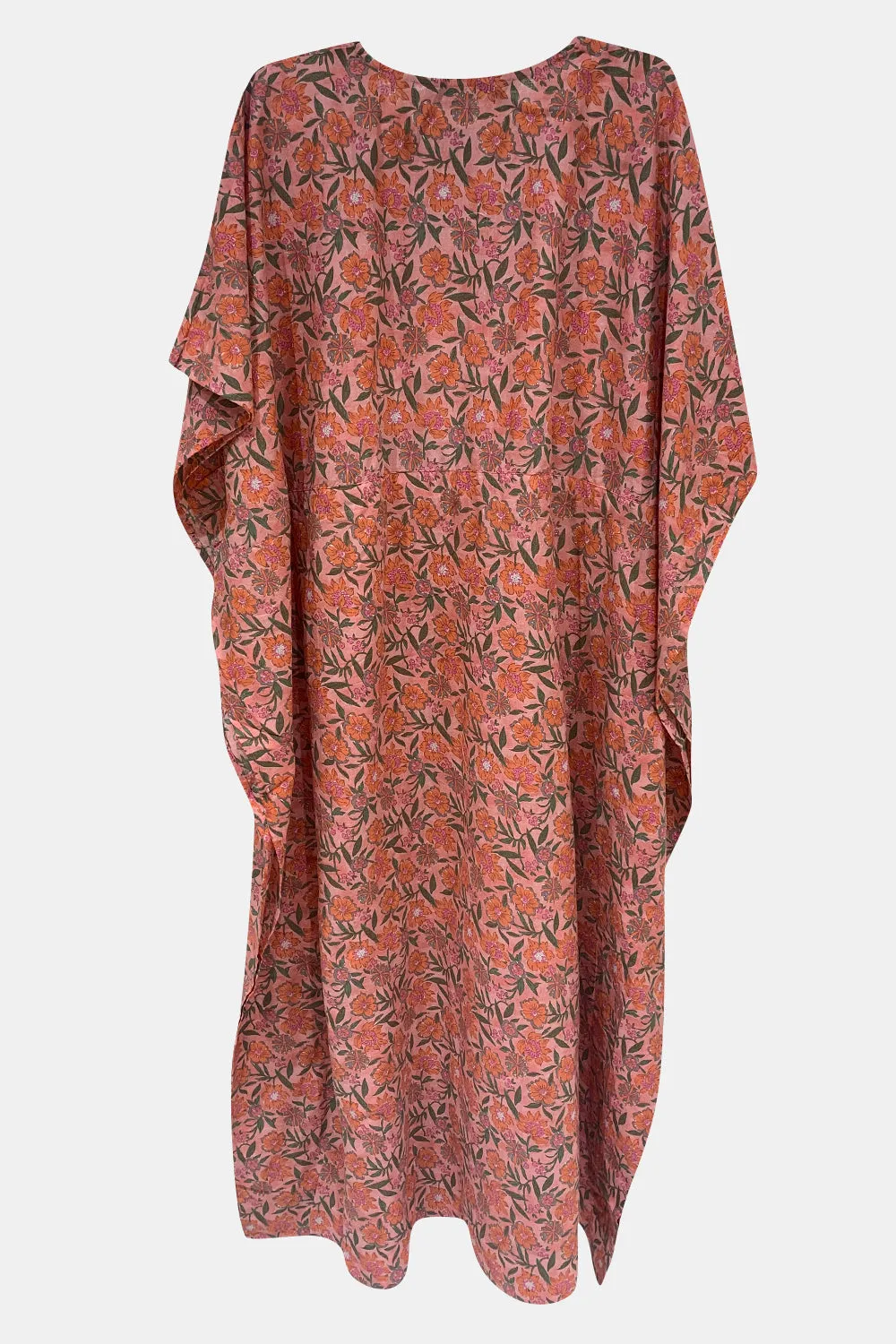 Naidu Hall Round Neck Kaftan Style Printed Nighty - Peach  - NT66
