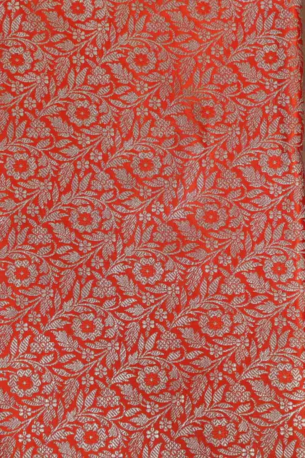 Orange Banarasi Silk Satin Zari Brocade Suit With Pink Banarasi Silk Parrot Design Dupatta