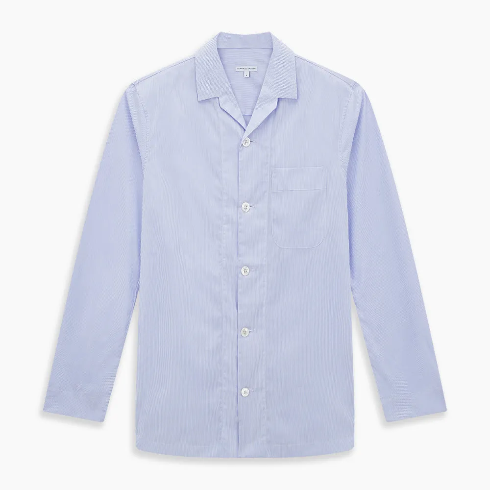 Pale Blue Hairline Stripe Pyjama Shirt
