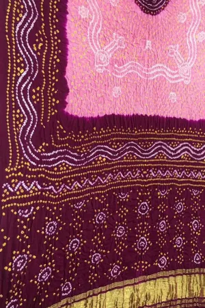 Pink & Maroon Bandhani Gajji Silk Dupatta