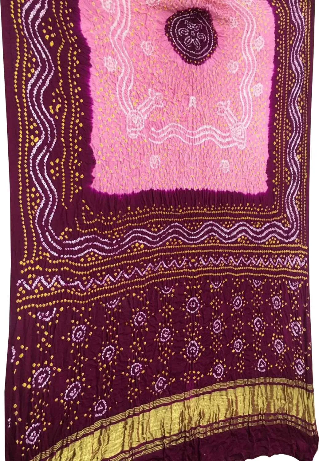 Pink & Maroon Bandhani Gajji Silk Dupatta