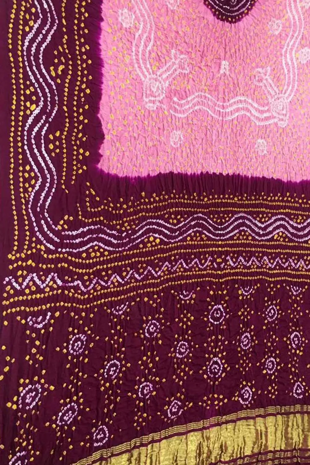 Pink & Maroon Bandhani Gajji Silk Dupatta