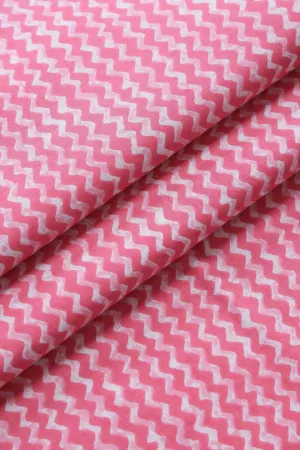 Pink And White Chevron Print On Pure Cotton Fabric