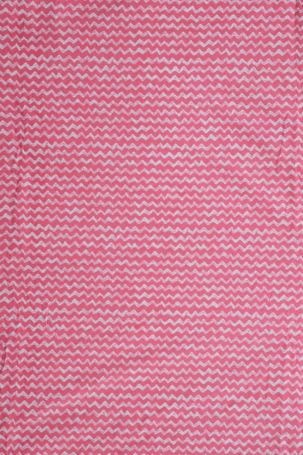 Pink And White Chevron Print On Pure Cotton Fabric