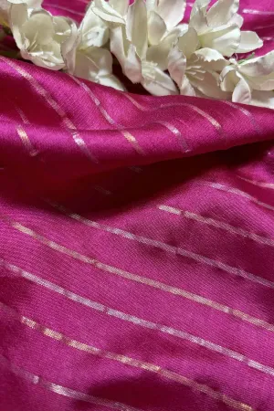 Pink Banarasi Handloom Chiniya Silk Stripes Design Fabric ( 2.5 Mtr )