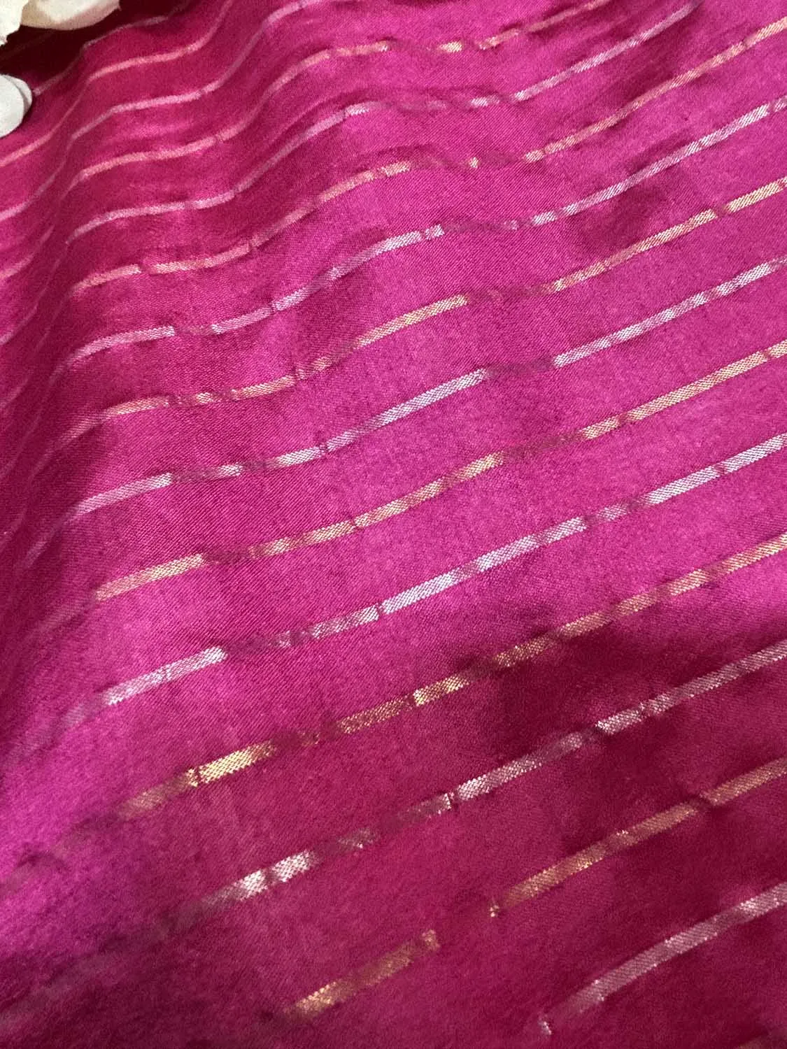 Pink Banarasi Handloom Chiniya Silk Stripes Design Fabric ( 2.5 Mtr )