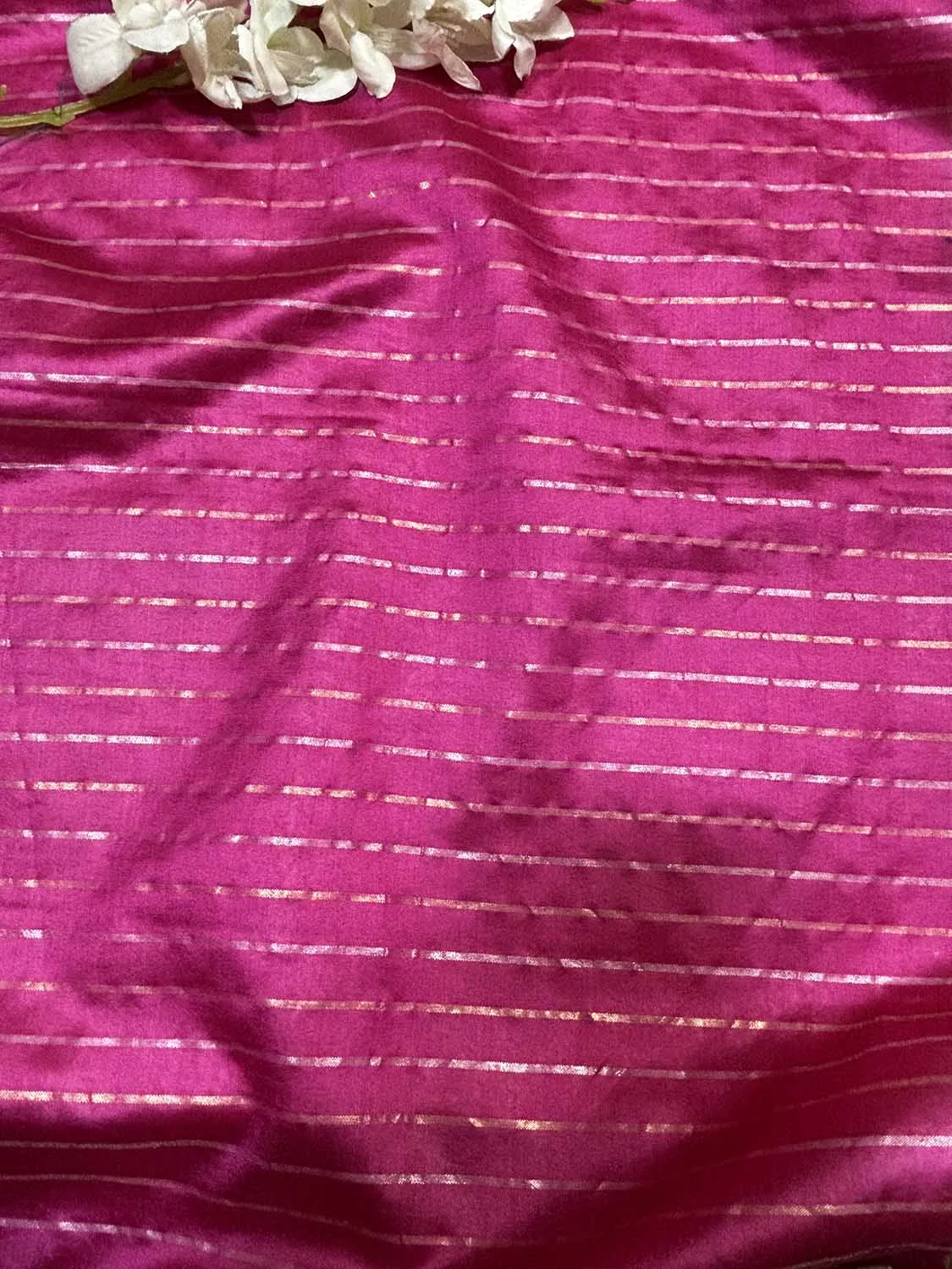 Pink Banarasi Handloom Chiniya Silk Stripes Design Fabric ( 2.5 Mtr )