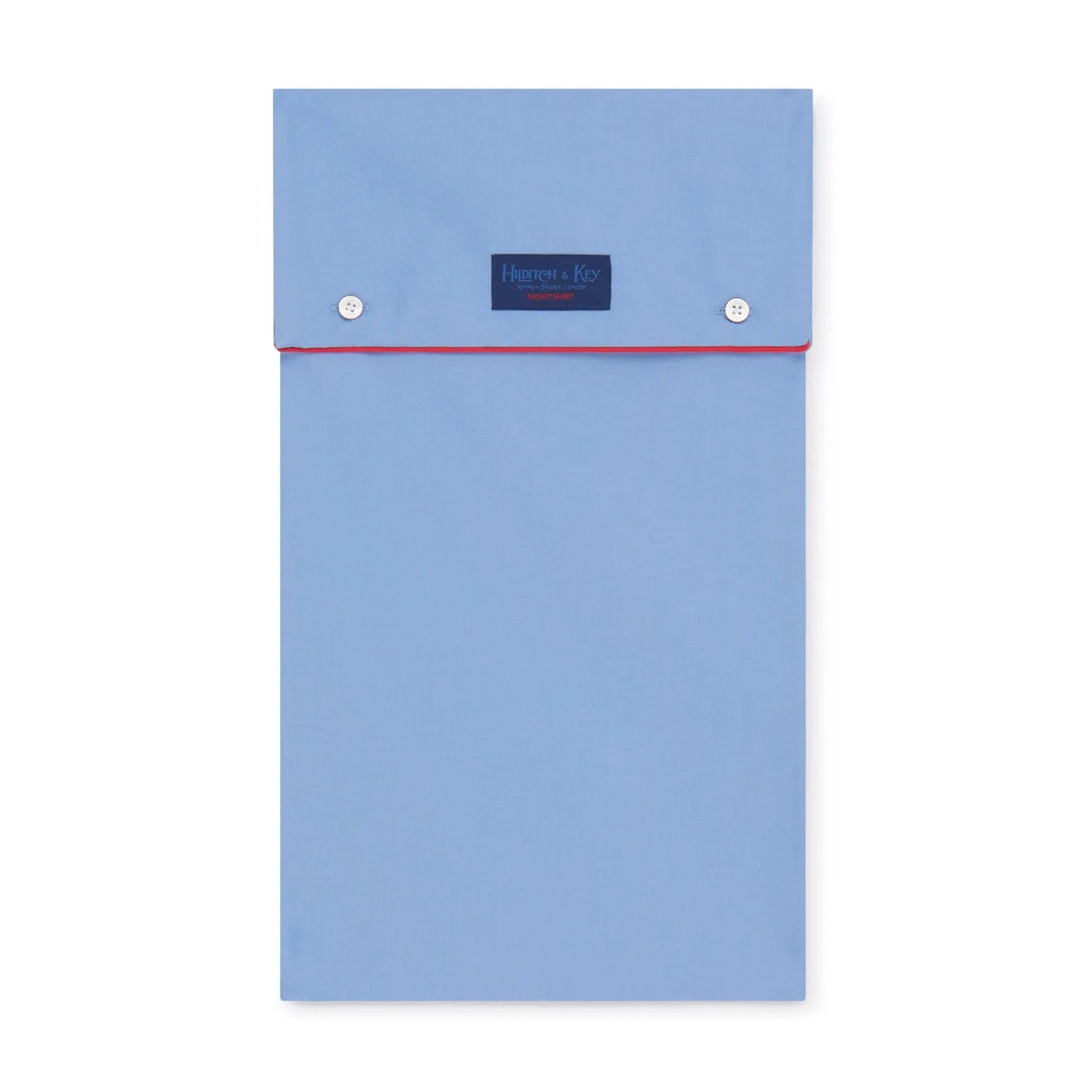 Plain Blue Cotton Nightshirt With Red Piping