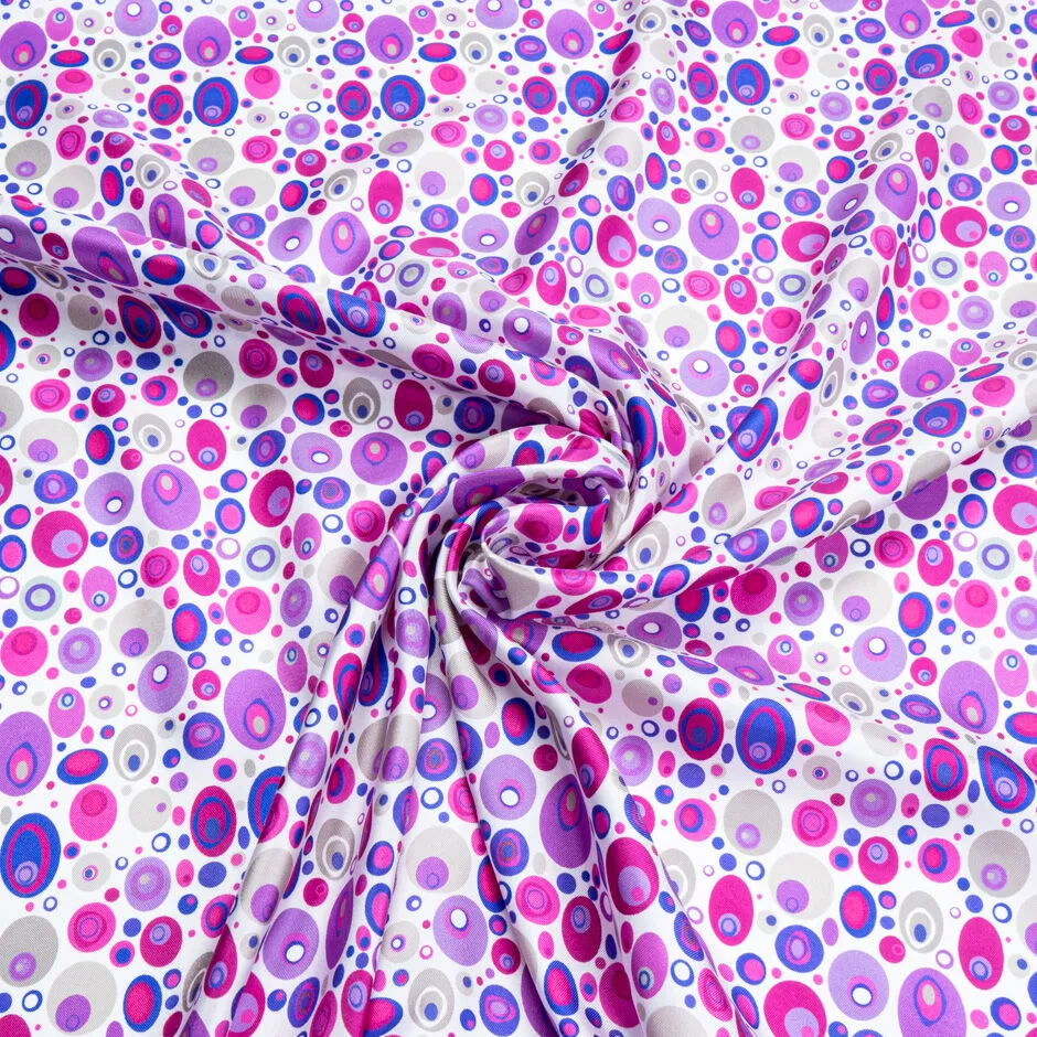 Purple & Pink Orb Printed White Silk Twill