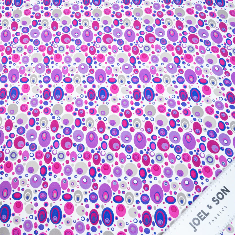 Purple & Pink Orb Printed White Silk Twill