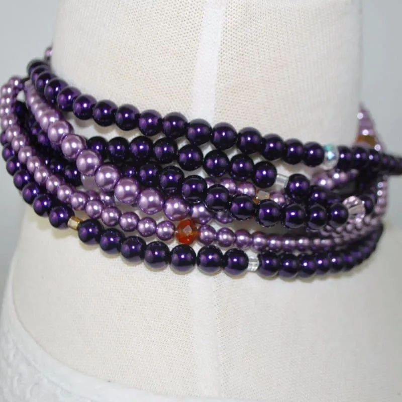 Purple / Lavender Multi Strand Glass Pearls Necklace