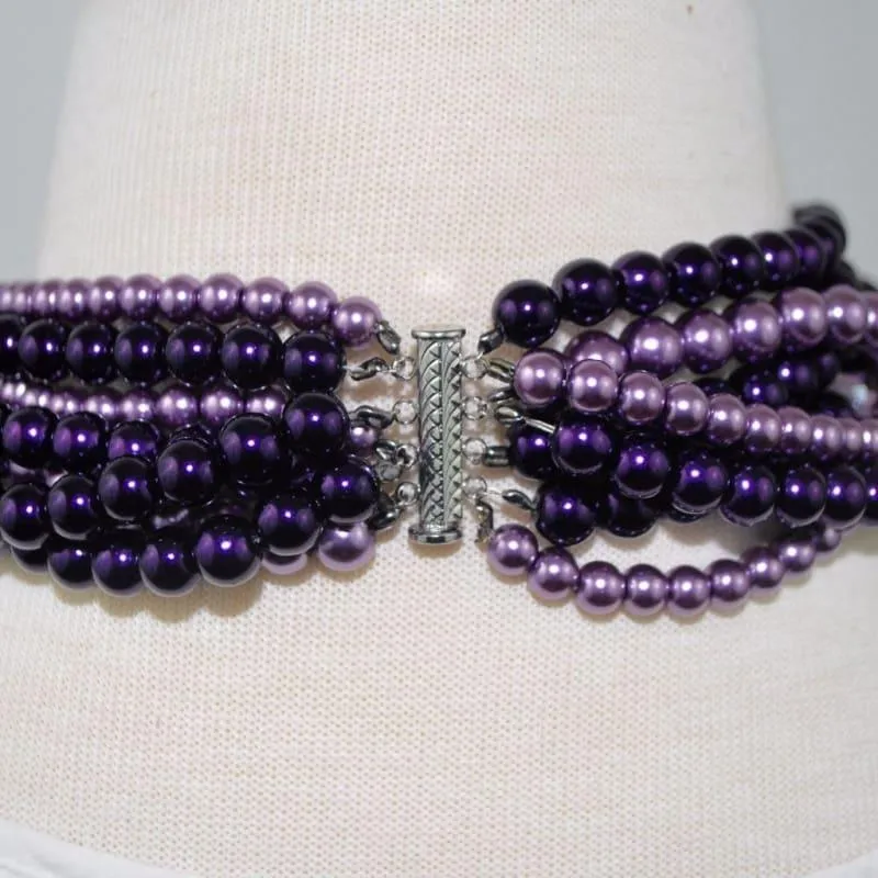 Purple / Lavender Multi Strand Glass Pearls Necklace