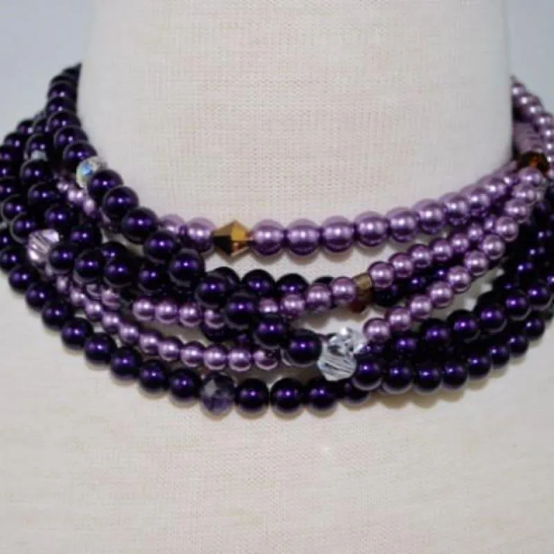 Purple / Lavender Multi Strand Glass Pearls Necklace
