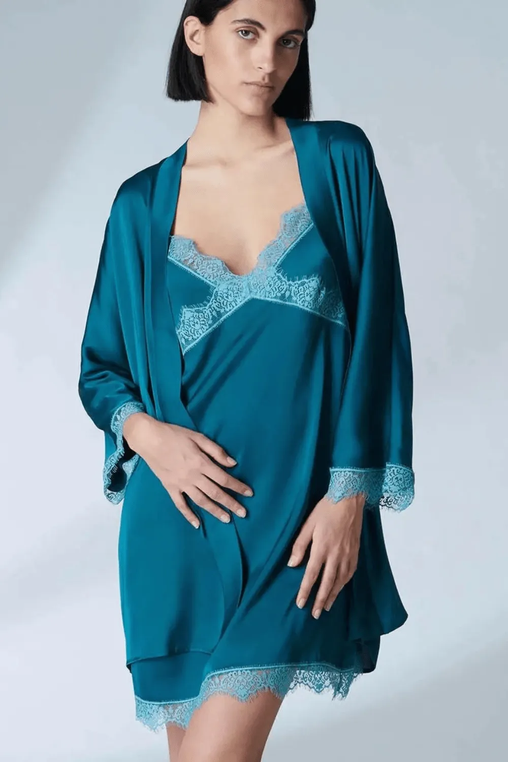 Satin Secrets Nightdress Cyan Blue