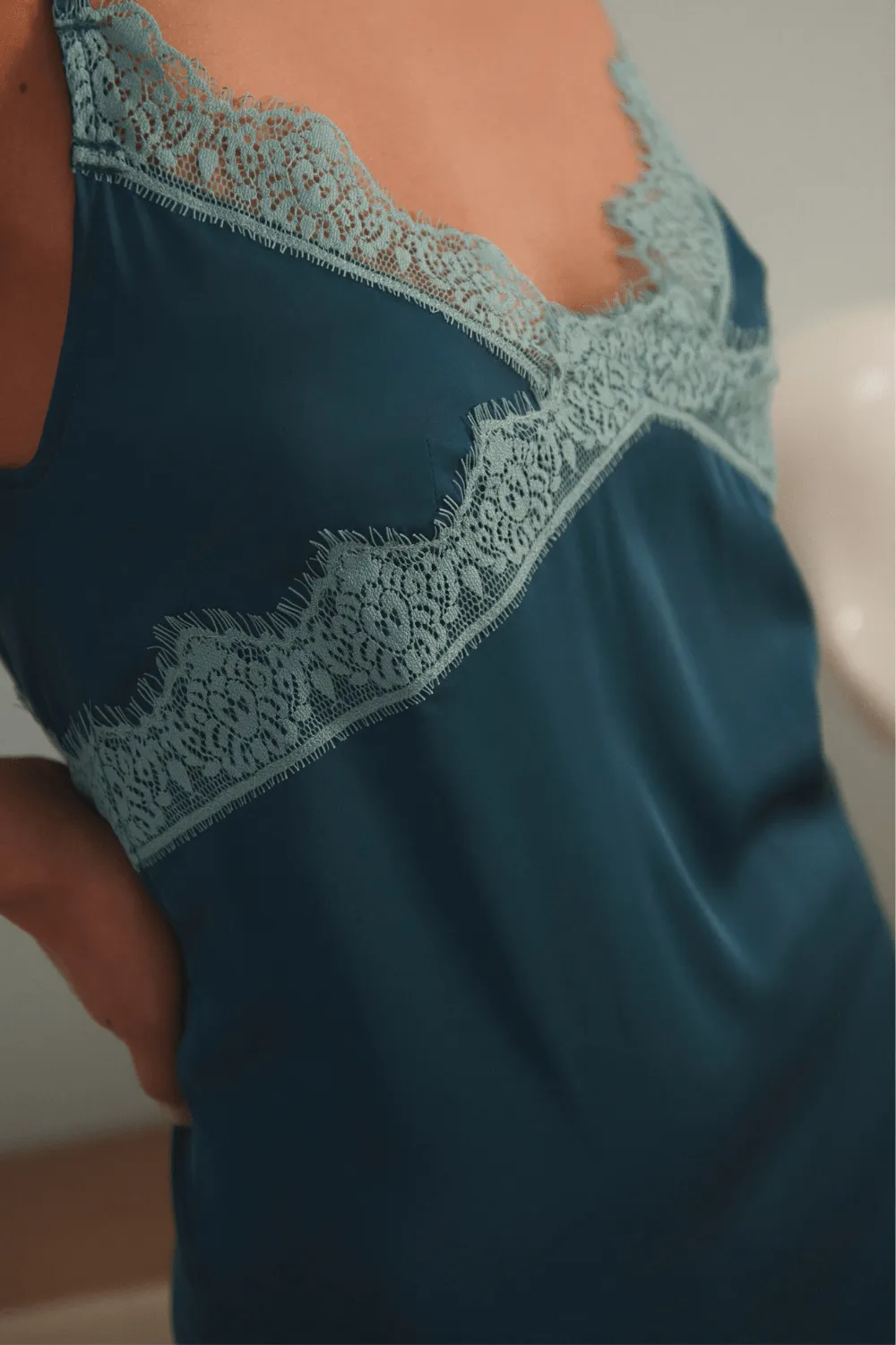 Satin Secrets Nightdress Cyan Blue