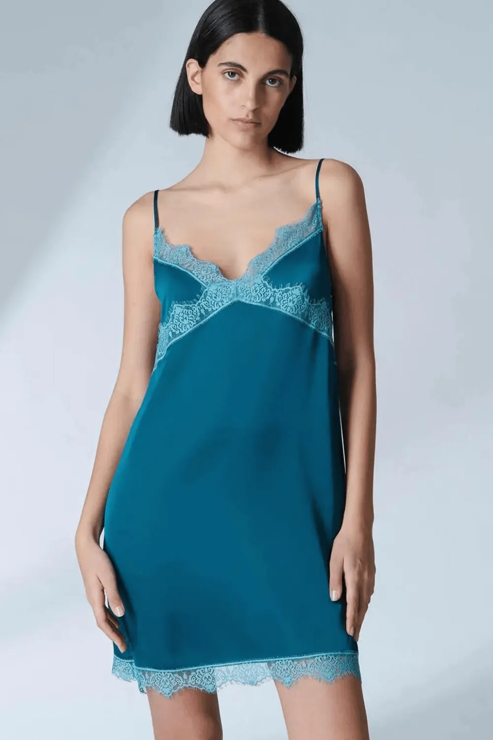 Satin Secrets Nightdress Cyan Blue