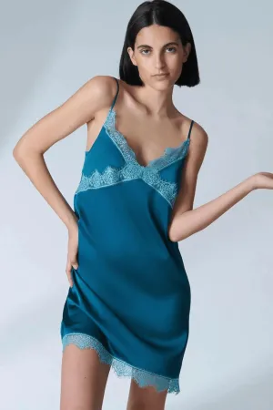 Satin Secrets Nightdress Cyan Blue