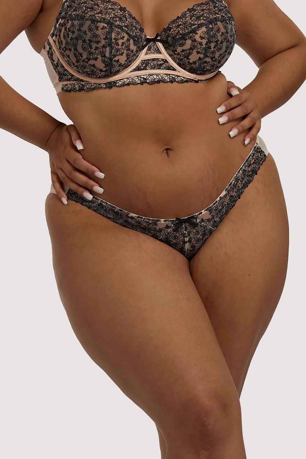 Skull & Roses Embroidery Peach Brief