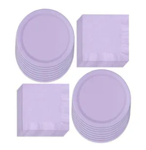 Solid Purple Paper Dinner Plates and Luncheon Napkins, Purple Party Supplies and Table Decorations (Serves 16)