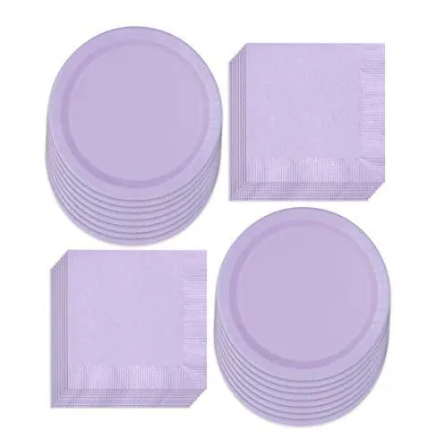 Solid Purple Paper Dinner Plates and Luncheon Napkins, Purple Party Supplies and Table Decorations (Serves 16)