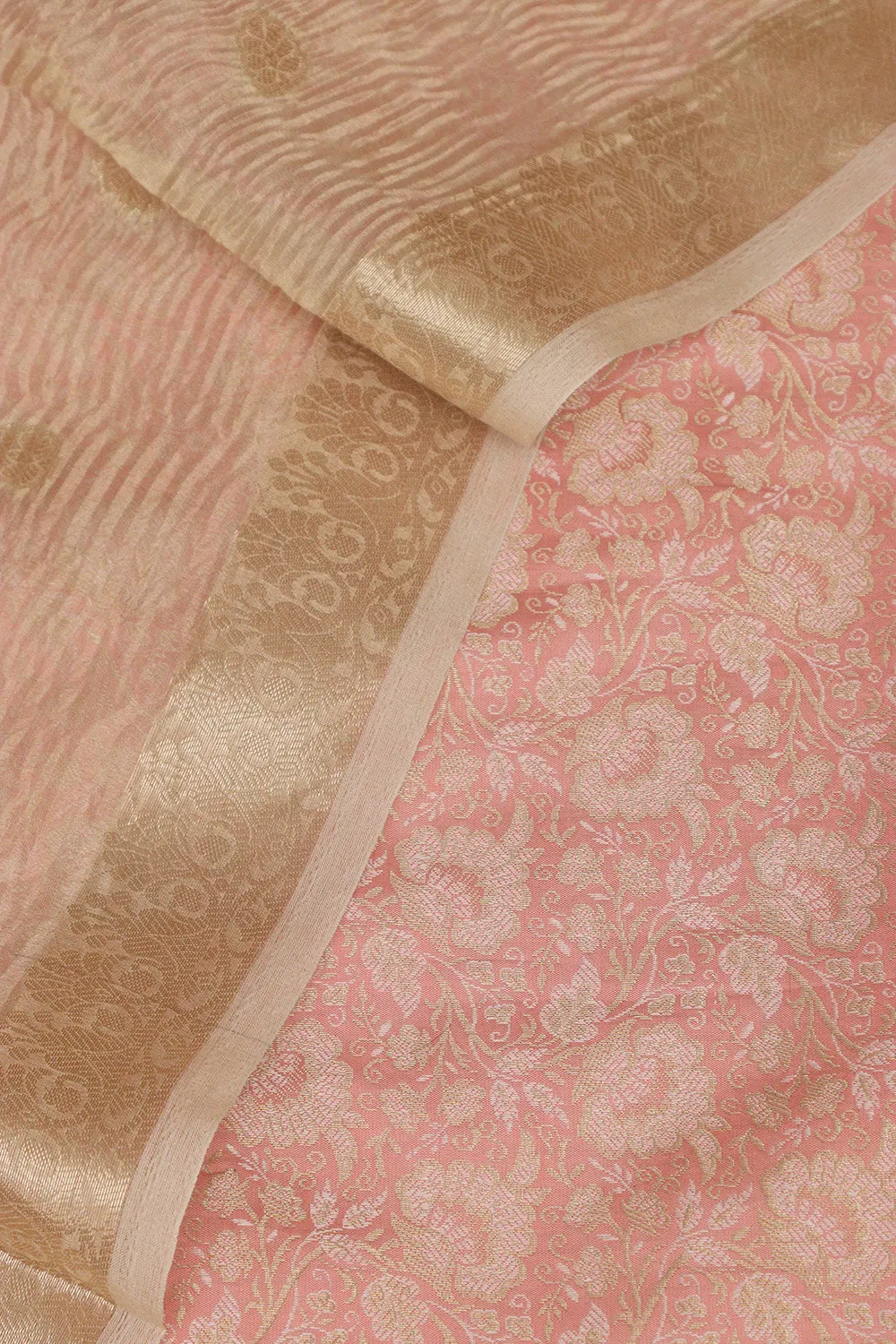 Stunning Pink Banarasi Brocade Silk Suit With Dyeable Banarasi Handloom Tissue Silk Polka Dot Dupatta