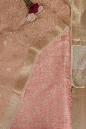 Stunning Pink Banarasi Brocade Silk Suit With Dyeable Banarasi Handloom Tissue Silk Polka Dot Dupatta