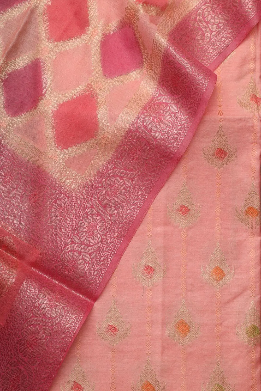Stunning Pink Banarasi Chanderi Silk Brush Dye Three Piece Unstitched Suit Set