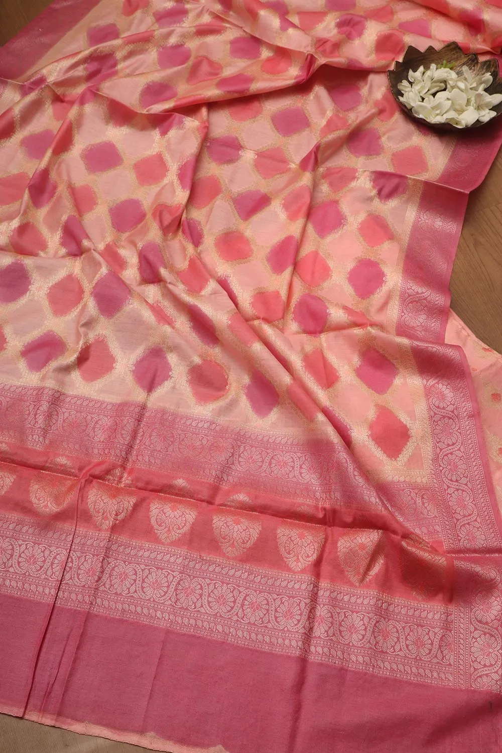 Stunning Pink Banarasi Chanderi Silk Brush Dye Three Piece Unstitched Suit Set