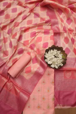 Stunning Pink Banarasi Chanderi Silk Brush Dye Three Piece Unstitched Suit Set