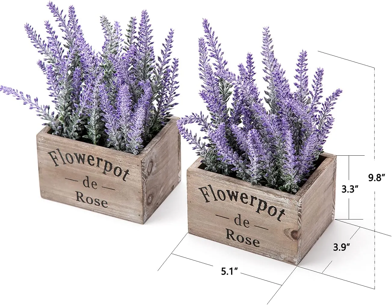 Velener Faux Lavender Plant With Wooden Tray 5 Inch Long Set of 2